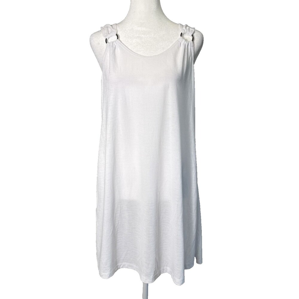 Portocruz NWT White Scoop Neck Sleeveless Ring Tank Dress M Swim CoverUp Coastal